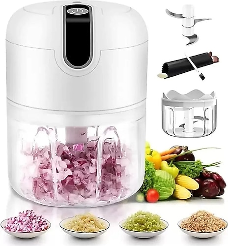 Rosemor Mini El Rondosu Şarjlı Çelik 3 Bıçaklı 250 Ml Mutfak Robotu Hazneli Rondo Sebze Et Doğrayıcı Rende