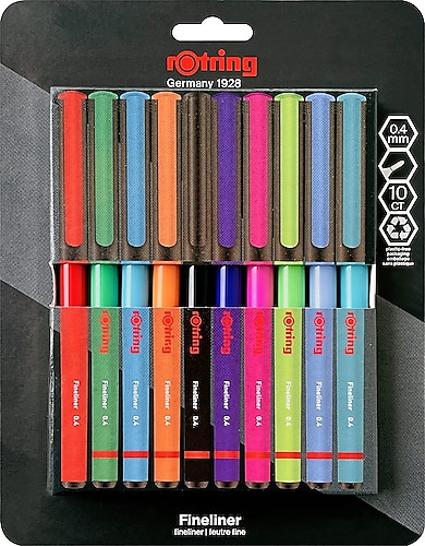 Rotring Fineliner 10'lu İnce Uçlu Keçeli Kalem Seti