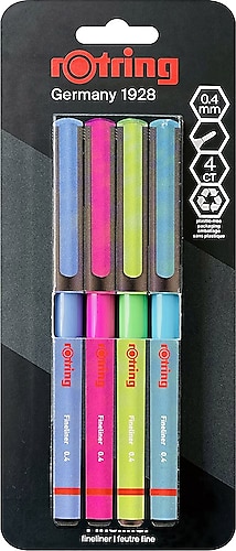 Rotring Fineliner Canlı Renkler 4'lü İnce Uçlu Keçeli Kalem Seti