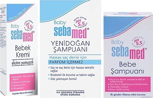 Sebamed Bebek Şampuanı 150ML+Bebek Kremi 200ML+ Yenidoğan Bebek Şampuanı 500ML 3lü Set