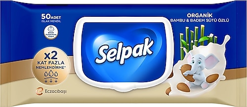 Selpak Organik Bambu ve Badem Sütü Özlü 50 Yaprak Islak Mendil