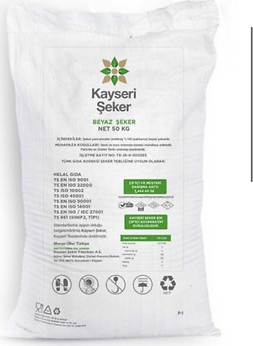 Şenler - Kayseri Şeker -kristal Beyaz Şeker - Toz - 50 Kg