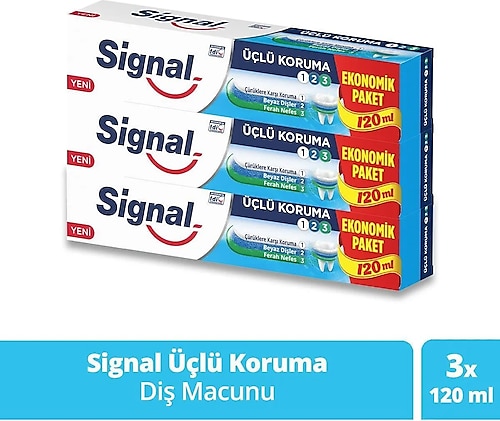 Signal Üçlü Koruma Beyazlatıcı Florürlü Diş Macunu 120 ml 3 Adet