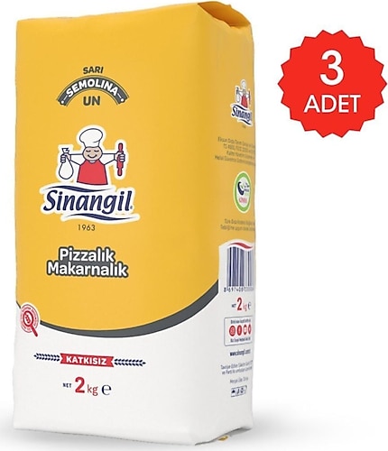 Sinangil 2 kg Sarı Semolina Pizzalık ve Makarnalık Un 3'lü