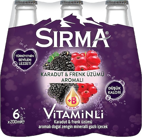 Sırma B+ Karadut & Frenk Üzümü Aromalı Maden Suyu 6x200 ml