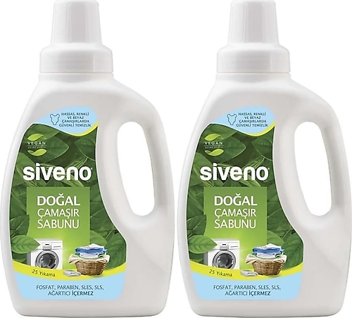 Siveno Doğal 750 ml 25 Yıkama 2'li Hassas Renkli ve Beyazlar İçin Çamaşır Sabunu