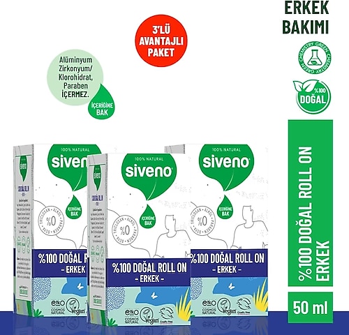 Siveno Doğal Erkek Roll-On 50 ml 3 Adet