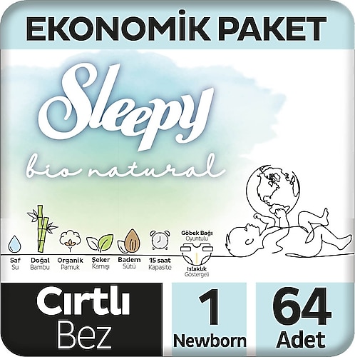 Sleepy Bio Natural 1 Numara Newborn 64'lü Bebek Bezi