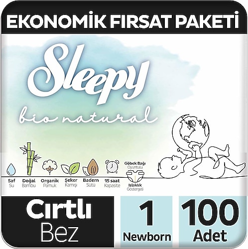 Sleepy Bio Natural 1 Numara Yenidoğan 100'lü Bebek Bezi