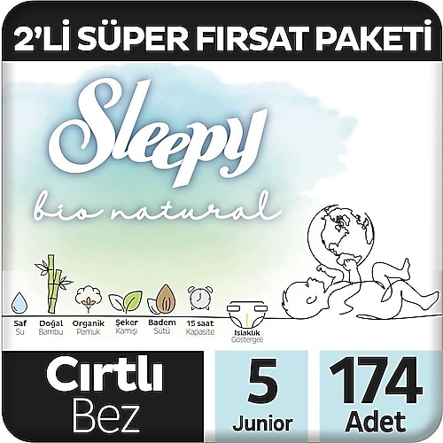Sleepy Bio Natural 5 Numara Junior 174'lü Bebek Bezi