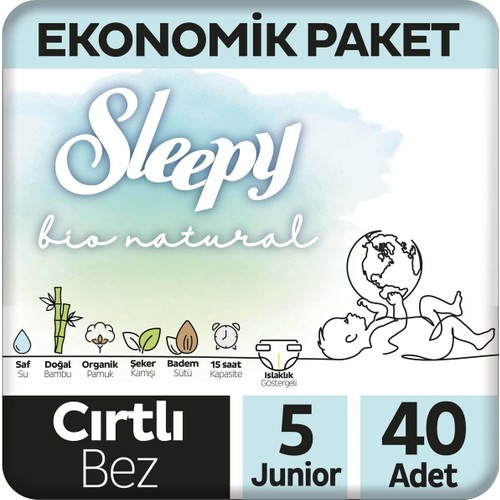Sleepy Bio Natural 5 Numara Junior 40'lı Bebek Bezi