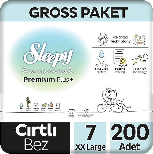 Sleepy Bio Natural 7 Numara XX Large 200'lü Bebek Bezi