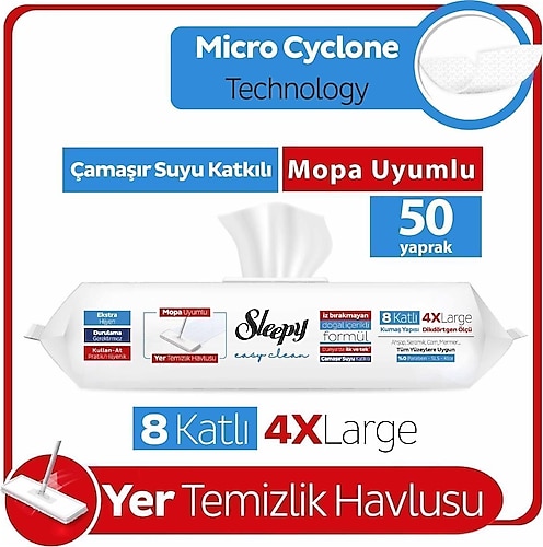 Sleepy Çamaşır Suyu Katkılı 8 Katlı 4 X Large Mopa Uyumlu Yer Temizlik Havlusu 50li