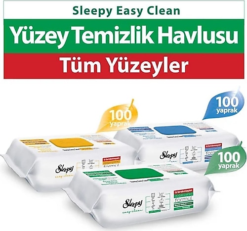 Sleepy Easy Clean 3'lü Beyaz Sabun & Çamaşır Suyu & Arap Sabunu Katkılı Yüzey Temizlik Havlusu