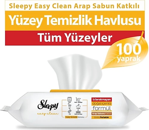 Sleepy Easy Clean Arap Sabunu Katkılı Yüzey Temizlik Havlusu 2x100 (200 Yaprak)