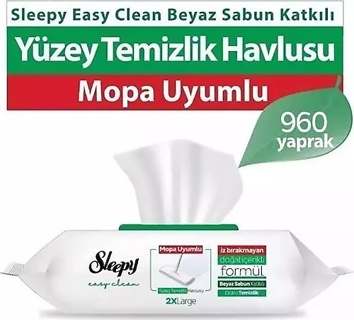 Sleepy Easy Clean Beyaz Sabun Katkılı Mopa Uyumlu Yüzey Temizlik Havlusu 80 Yaprak 12'li