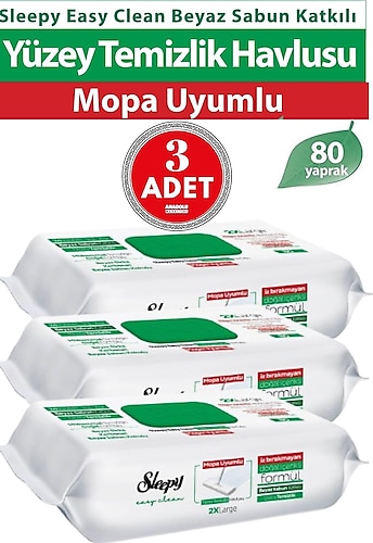 Sleepy Easy Clean Beyaz Sabun Katkılı Mopa Uyumlu Yüzey Temizlik Havlusu 80 Yaprak 3'lü