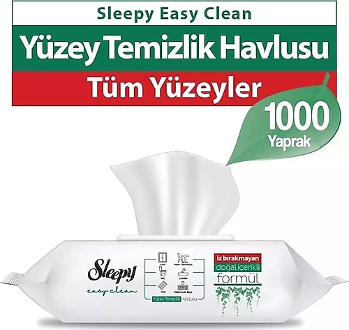 Sleepy Easy Clean Beyaz Sabun Katkılı Yüzey Temizlik Havlusu 100 Yaprak 10'lu