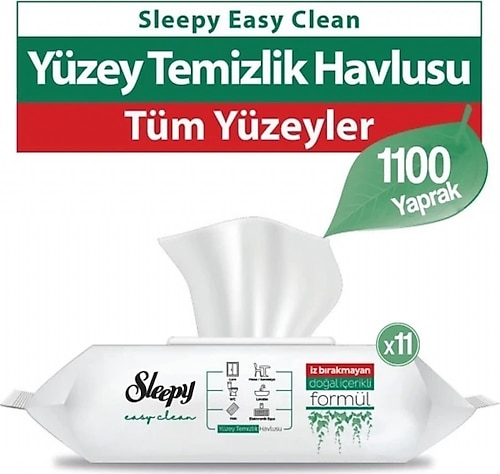 Sleepy Easy Clean Beyaz Sabun Katkılı Yüzey Temizlik Havlusu 100 Yaprak 11'li