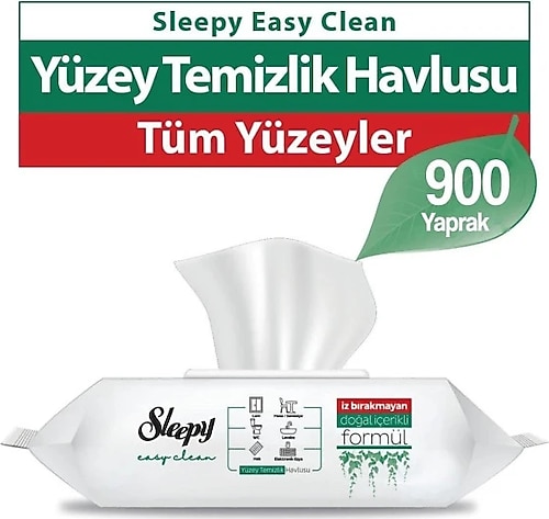 Sleepy Easy Clean Beyaz Sabun Katkılı Yüzey Temizlik Havlusu 100 Yaprak 9'lu