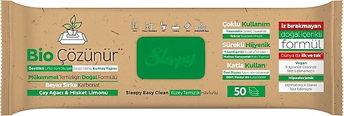 Sleepy Easy Clean Bio Çözünür Çay Ağacı ve Misket Limonu Yüzey Temizlik Havlusu 50 Yaprak