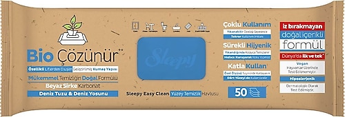 Sleepy Easy Clean Bio Çözünür Deniz Tuzu ve Deniz Yosunu Yüzey Temizlik Havlusu 50 Yaprak