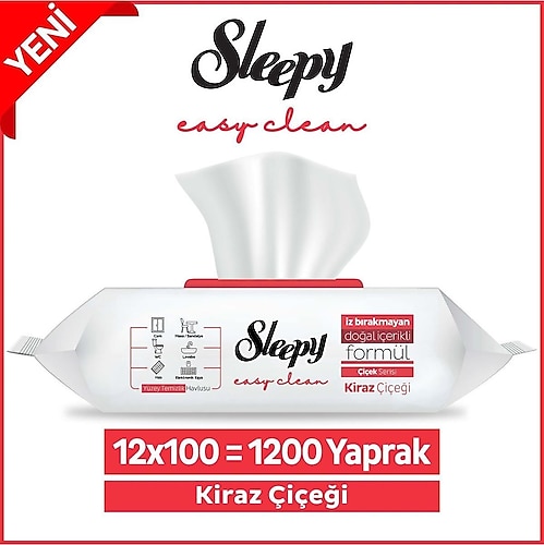 Sleepy Easy Clean Kiraz Çiçeği Yüzey Temizlik Havlusu 100 Yaprak 12'li