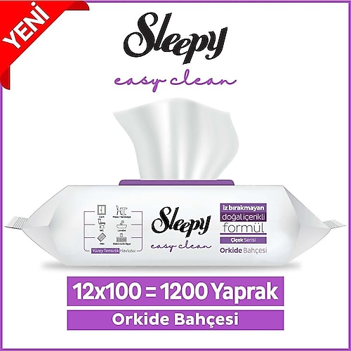 Sleepy Easy Clean Orkide Bahçesi Yüzey Temizlik Havlusu 100 Yaprak 12'li