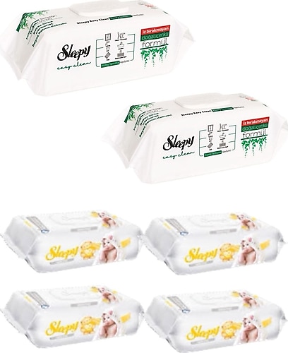 Sleepy Easy Clean Yüzey Temizlene Havlusu 100'lü 2 Adet Sensitive Islak Mendil 90'lı 4 Adet