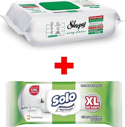 Sleepy Easy Clean Yüzey Temizlik Havlusu 50'li + Solo XL Yüzey Temizleme Havlusu 80'li