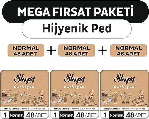 Sleepy Ecologic Premium Plus Hijyenik Ped Mega Fırsat Paketi Normal 144 Adet