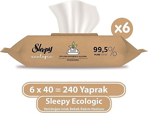 Sleepy Ecologic Yenidoğan Islak Bebek Bakım Havlusu 40 Yaprak 6'lı Paket