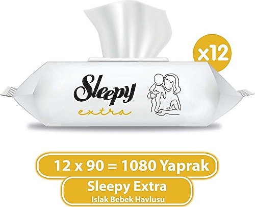 Sleepy Extra 90 Yaprak 12'li Paket Islak Bebek Havlusu