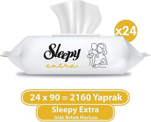 Sleepy Extra 90 Yaprak 24'lü Paket Islak Bebek Havlusu