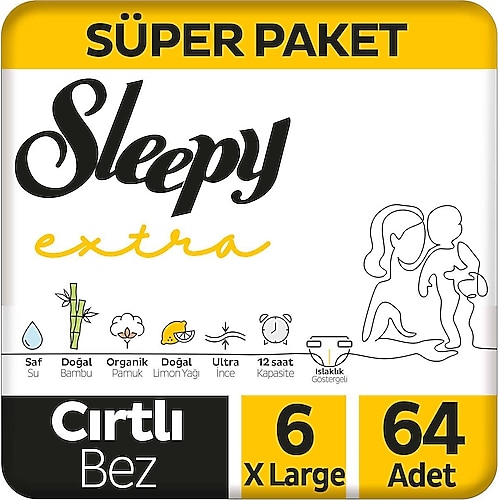 Sleepy Extra Günlük Aktivite 6 Numara XL 64'lü Bebek Bezi