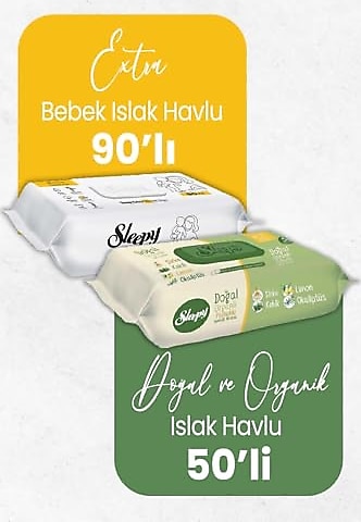 Sleepy Extra Islak Bebek Havlusu 90' Lı Ve Doğal Organik Islak Mendil 50' Li