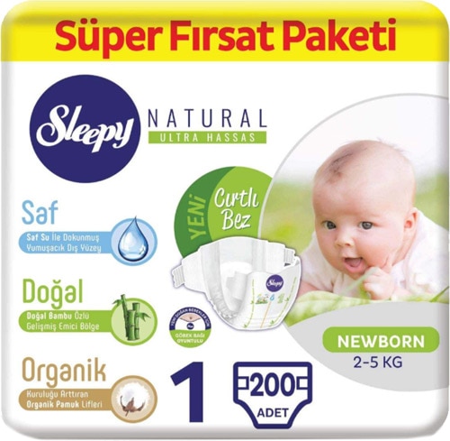 Sleepy Natural 1 Numara Yenidoğan 200'lü Bebek Bezi