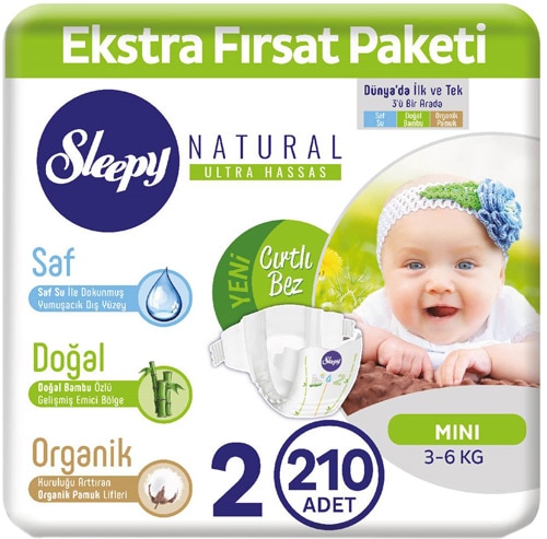 Sleepy Natural 2 Numara Mini 210'lu Bebek Bezi