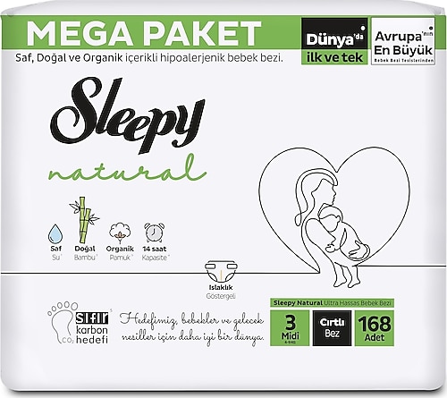 Sleepy Natural 3 Numara Midi 168'li Bebek Bezi