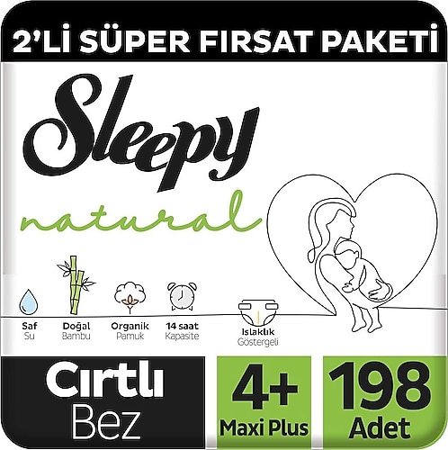 Sleepy Natural 4+ Numara Maxi Plus 198'li Bebek Bezi