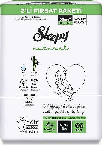 Sleepy Natural 4+ Numara Maxi Plus 66'lı Bebek Bezi