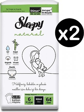 Sleepy Natural 6 Numara X Large 128'li Külot Bez