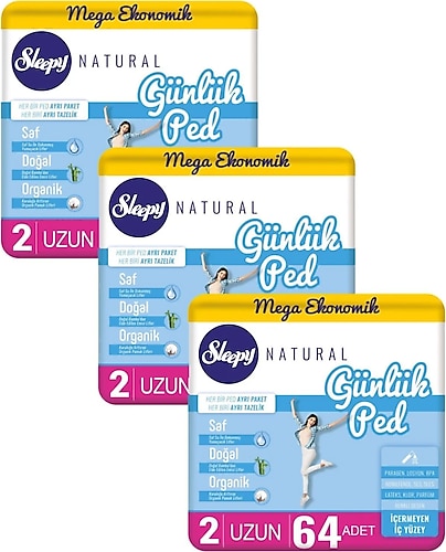Sleepy Natural Günlük Ped Uzun 192 Adet Mega Pk (3PKx64)