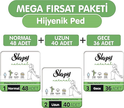 Sleepy Natural Ultra Hassas Hijyenik Ped 124 Adet Ped Mega Fırsat Paketi