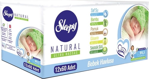 Sleepy Natural Yenidoğan 60 Yaprak 12'li Paket Islak Mendil