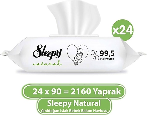 Sleepy Natural Yenidoğan 90 Yaprak 24'lü Paket Islak Mendil