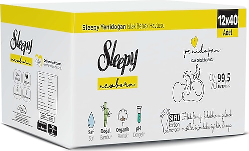 Sleepy Yenidoğan 40 Yaprak 12'li Paket Islak Mendil