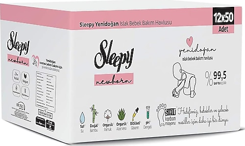 Sleepy Yenidoğan Devam 50 Yaprak 12'li Paket Islak Mendil