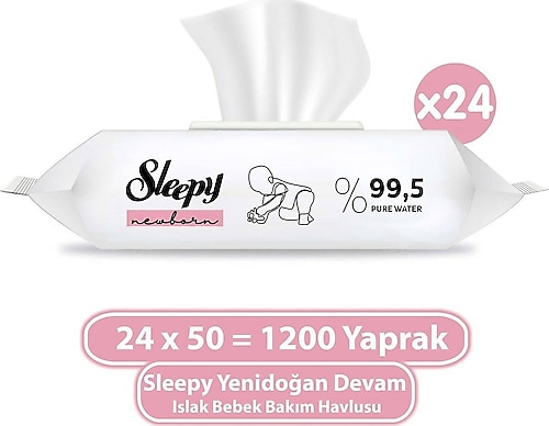 Sleepy Yenidoğan Devam 50 Yaprak 24'lü Paket Islak Mendil