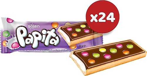 Şölen Papita Çikolata Kaplı Sütlü Kremalı 33 gr 24 Adet Bisküvi